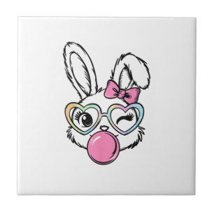Cute Bunny Face Bubblegum Glasses Pink Coquette Bo Tile