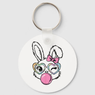 Cute Bunny Face Bubblegum Gles Pink Coquette Bow E Key Ring