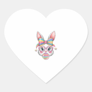 Cute Bunny Face Coquette Bow Girls Women Easter Da Heart Sticker