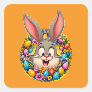 Cute Bunny Face – Easter Wreath Style Autocolante Square Sticker