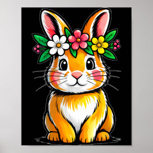 Cute Bunny Face Floral Easter Day Women Girls Poster