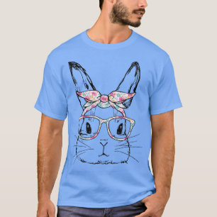 Cute Bunny Face Floral Glasses Headband Happy East T-Shirt