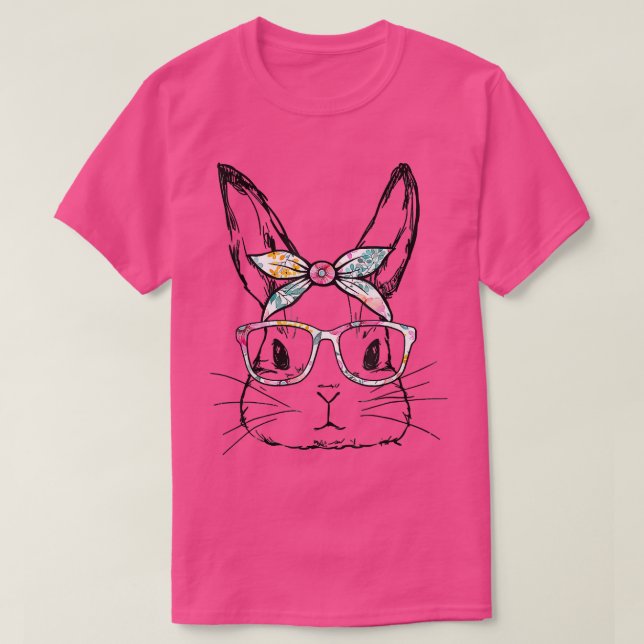 Cute Bunny Face Floral Glasses Headband Happy East T-Shirt (Design Front)