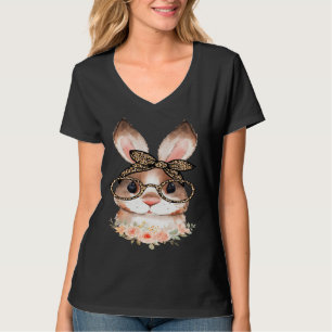 Cute Bunny Face Floral Leopard Print Glasses EAST T-Shirt