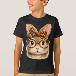 Cute Bunny Face Glasses Bandanna Leopard Rabbit T-Shirt