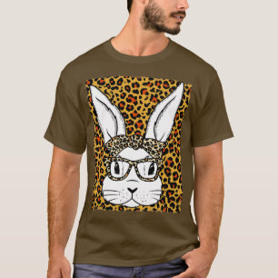 Cute Bunny Face Glasses Leopard Bleached T-Shirt