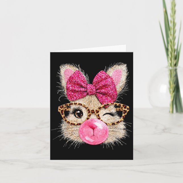 Cute Bunny Face Glasses Pink Bubble Gum Rabbit Card (Front)