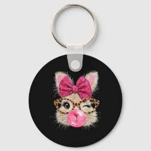 Cute Bunny Face Gles Pink Bubble Gum Rabbit Happy Key Ring