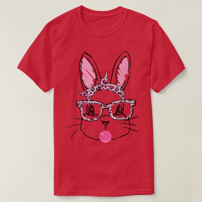 Cute Bunny Face Leopard Glasses Blow Bubble Happy  T-Shirt (Design Front)