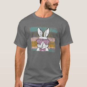 Cute Bunny Face Leopard Glasses Bow Tie Happy East T-Shirt