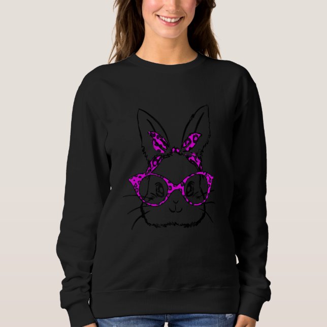 Cute Bunny Face Leopard Glasses Headband Happy Eas Sweatshirt (Front)
