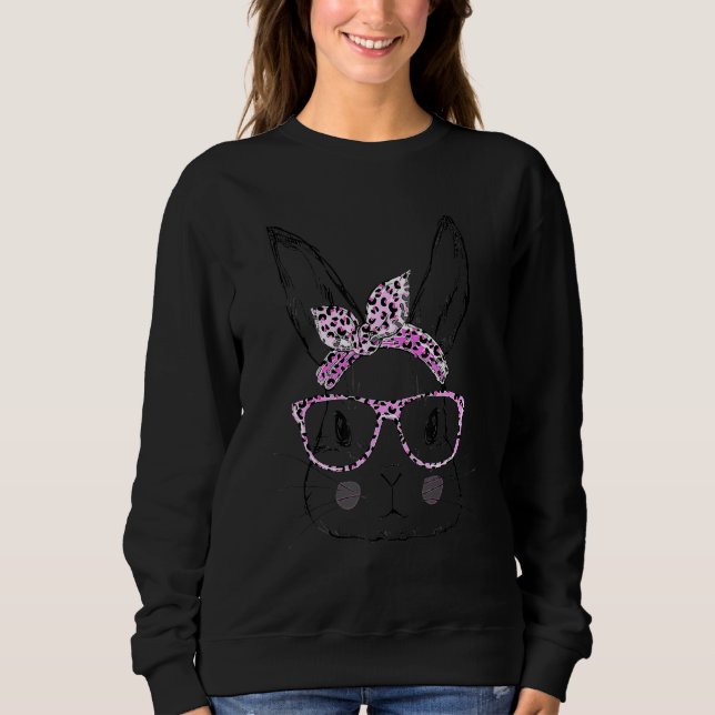Cute Bunny Face Leopard Glasses Headband Happy Eas Sweatshirt (Front)