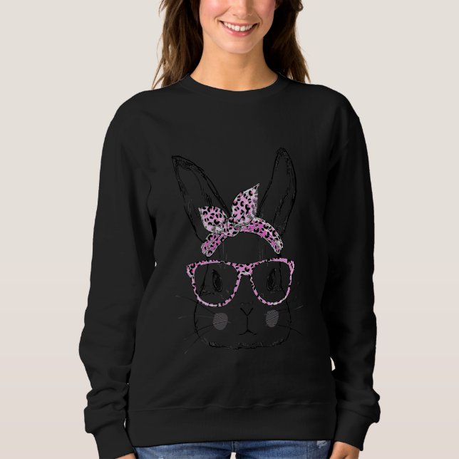 Cute Bunny Face Leopard Glasses Headband Happy Eas Sweatshirt (Front)
