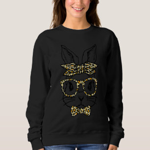 Cute Bunny Face Leopard Glasses Headband Happy Eas Sweatshirt