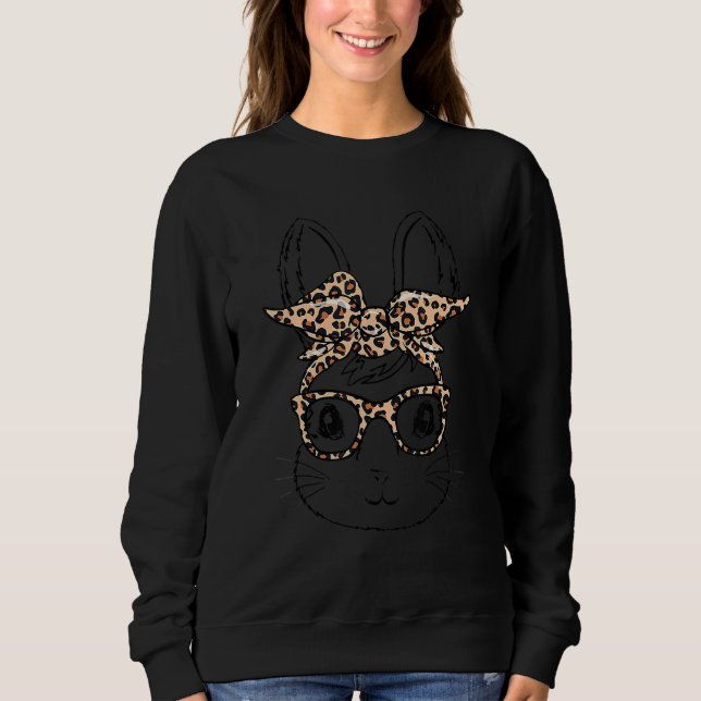 Cute Bunny Face Leopard Glasses Headband Happy Eas Sweatshirt (Front)