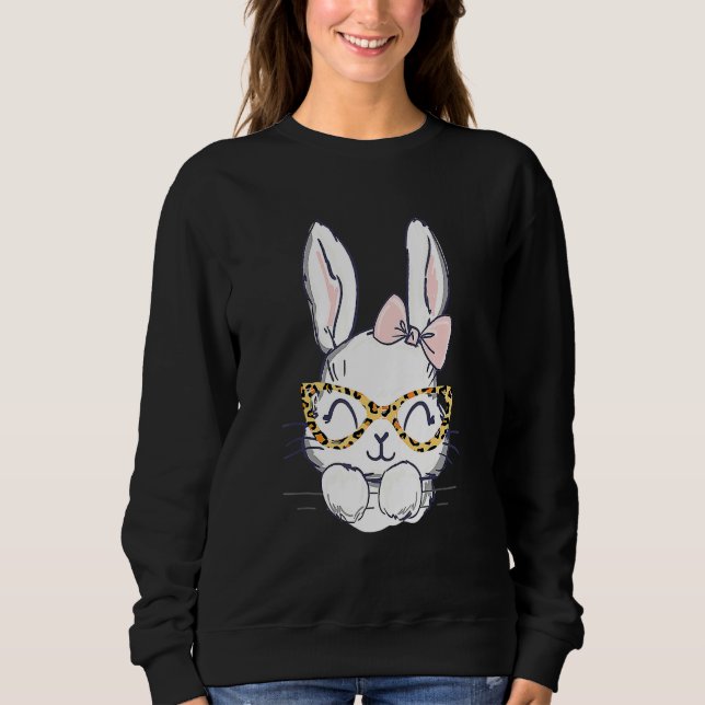Cute Bunny Face Leopard Glasses Headband Happy Eas Sweatshirt (Front)