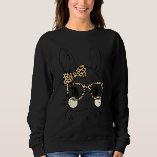 Cute Bunny Face Leopard Glasses Headband Happy Eas Sweatshirt