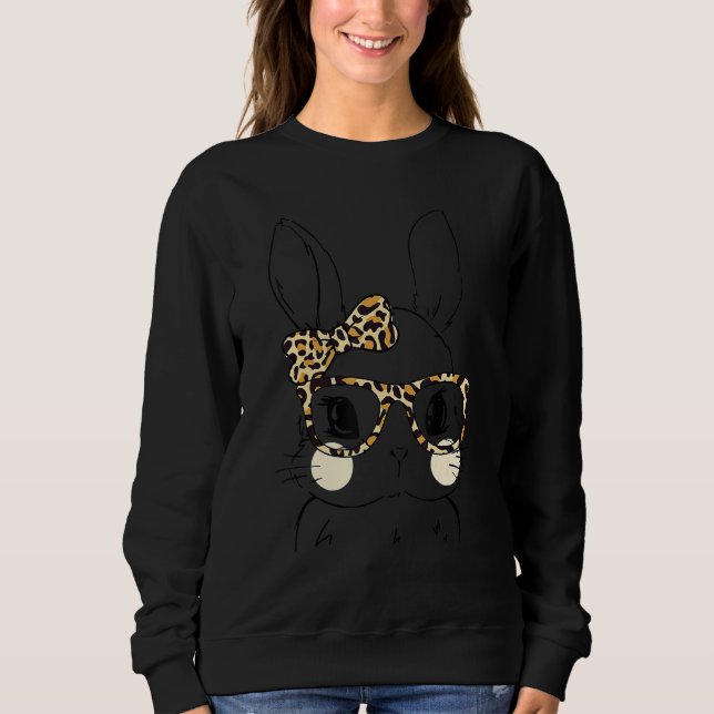 Cute Bunny Face Leopard Glasses Headband Happy Eas Sweatshirt (Front)