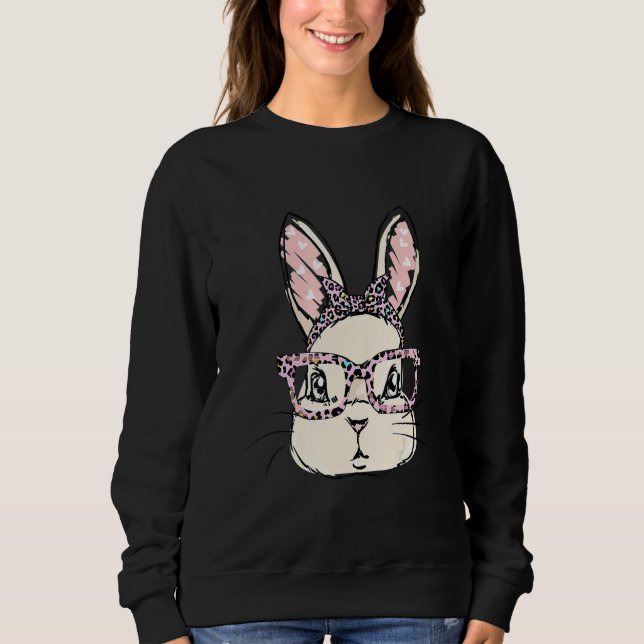 Cute Bunny Face Leopard Glasses Headband Happy Eas Sweatshirt (Front)