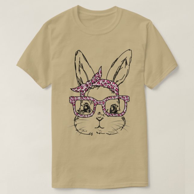 Cute Bunny Face Leopard Glasses Headband Happy Eas T-Shirt (Design Front)