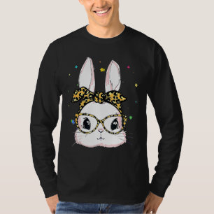 Cute Bunny Face Leopard Glasses Headband Happy Eas T-Shirt