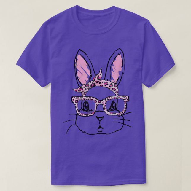 Cute Bunny Face Leopard Glasses Headband Happy Eas T-Shirt (Design Front)