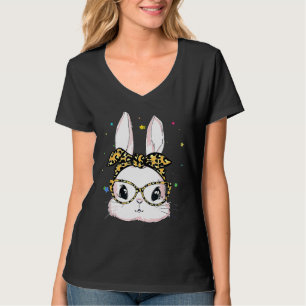 Cute Bunny Face Leopard Glasses Headband Happy Eas T-Shirt