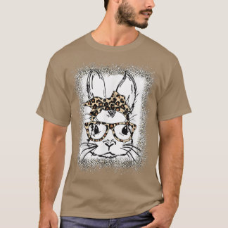 Cute Bunny Face Leopard Print Glasses Bandanna Eas T-Shirt