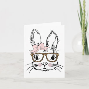 Cute Bunny Face Leopard Print Glasses Easter Gift  Card