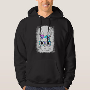 Cute Bunny Face Leopard Print Glasses Easter Wome Hoodie