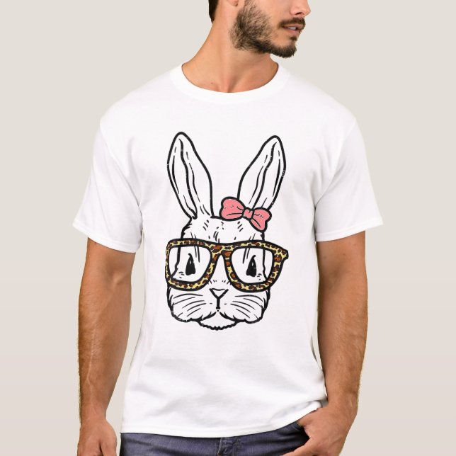 Cute Bunny Face Leopard Print Glasses EASTER Women T-Shirt (Front)