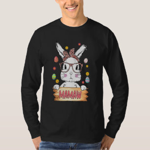 Cute Bunny Face Leopard Print Glasses Mamaw Easter T-Shirt