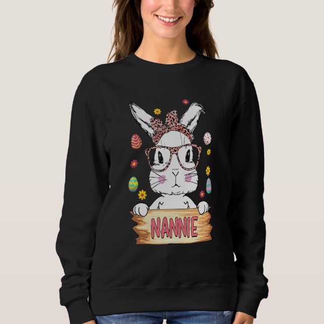 Cute Bunny Face Leopard Print Glasses Nannie Easte Sweatshirt (Front)