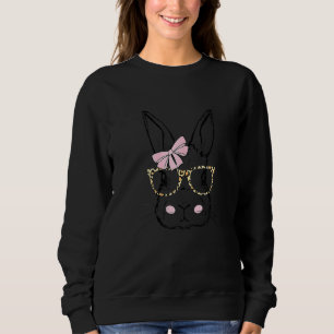 Cute Bunny Face Leopard Print Glasses Pink Bow Eas Sweatshirt