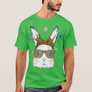 Cute Bunny Face Leopard Print Glasses Rabbit East T-Shirt