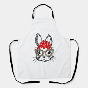 Cute Bunny Face Leopard Print Red Bandanna Rabbit Apron