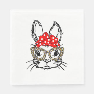 Cute Bunny Face Leopard Print Red Bandanna Rabbit  Napkin