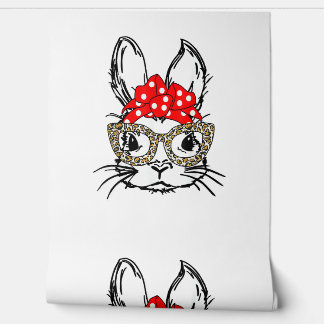 Cute Bunny Face Leopard Print Red Bandanna Rabbit  Wallpaper