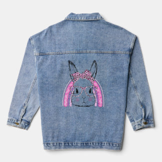 Cute Bunny Face Leopard Rainbow Tie Easter Day Gir Denim Jacket