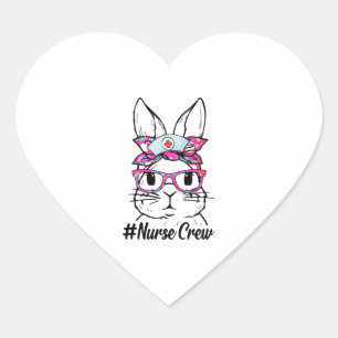 Cute Bunny Face Nurse Tie Dye Glasses Easter Day Heart Sticker
