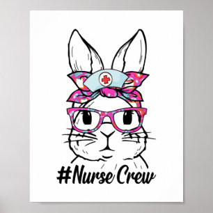 Cute Bunny Face Nurse Tie Dye Glasses Easter Day Poster
