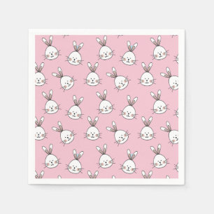 Cute Bunny Face Pattern on Light Pink Napkin