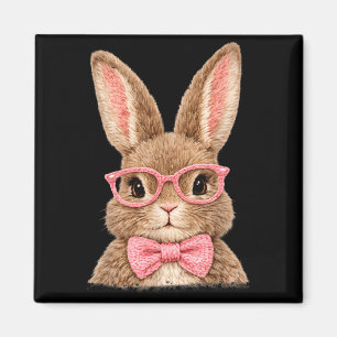 Cute Bunny Face Pink Glasses Bow Rabbit Easter Magnet