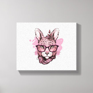 Cute Bunny Face Pink Glasses Floral Leopard Easter Canvas Print