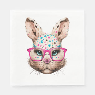 cute bunny face pink glasses floral leopard easter napkin