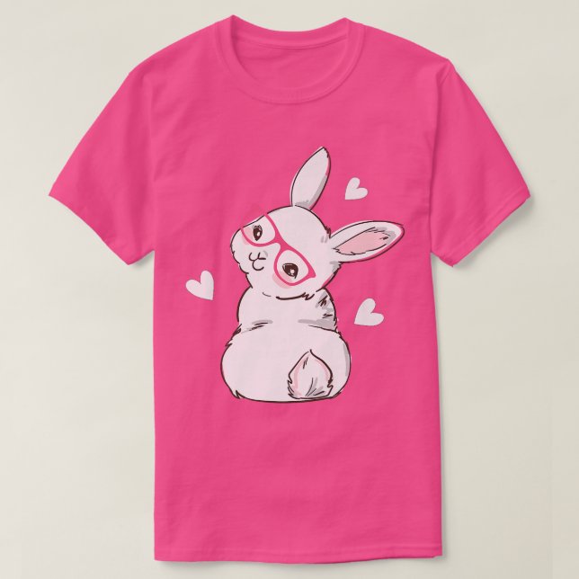 Cute Bunny Face Pink Heart Flowers Glasses Easter  T-Shirt (Design Front)