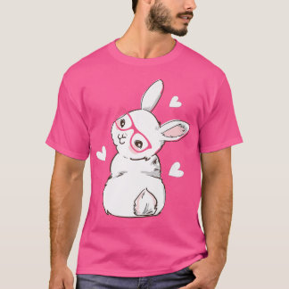 Cute Bunny Face Pink Heart Flowers Glasses Easter  T-Shirt