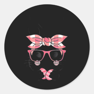 Cute Bunny Face Pink Plaid Pattern Gles Happy East Classic Round Sticker