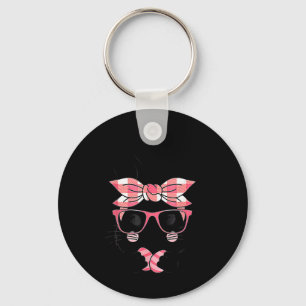Cute Bunny Face Pink Plaid Pattern Gles Happy East Key Ring