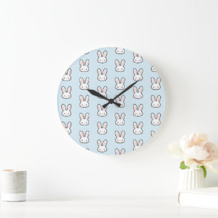 Cute Bunny Face Rabbit Pattern Large Clock